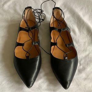 JCREW Leather Lace-up Flats - Black